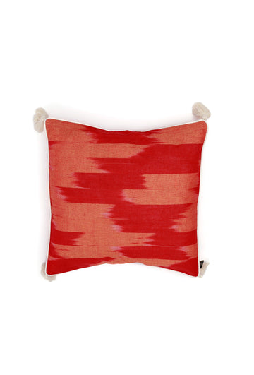 Set of 2: Cherry Red Ikat Cotton Cushion Covers